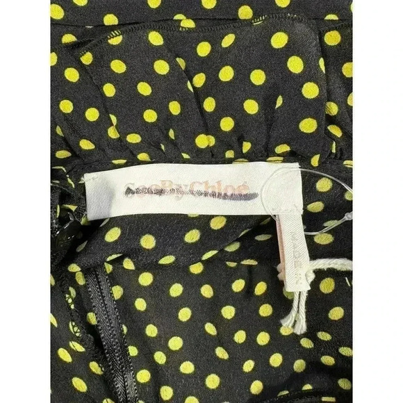 NWOT See by Chloe size 38 black&yellow polka dot silk blend halter ruffle dress - Picture 8 of 8